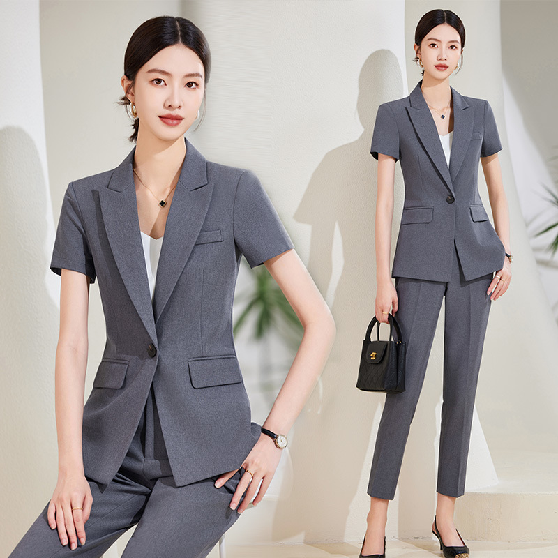 Women Formal Wear Store - Темно-синий женский костюм с короткими рукавами,