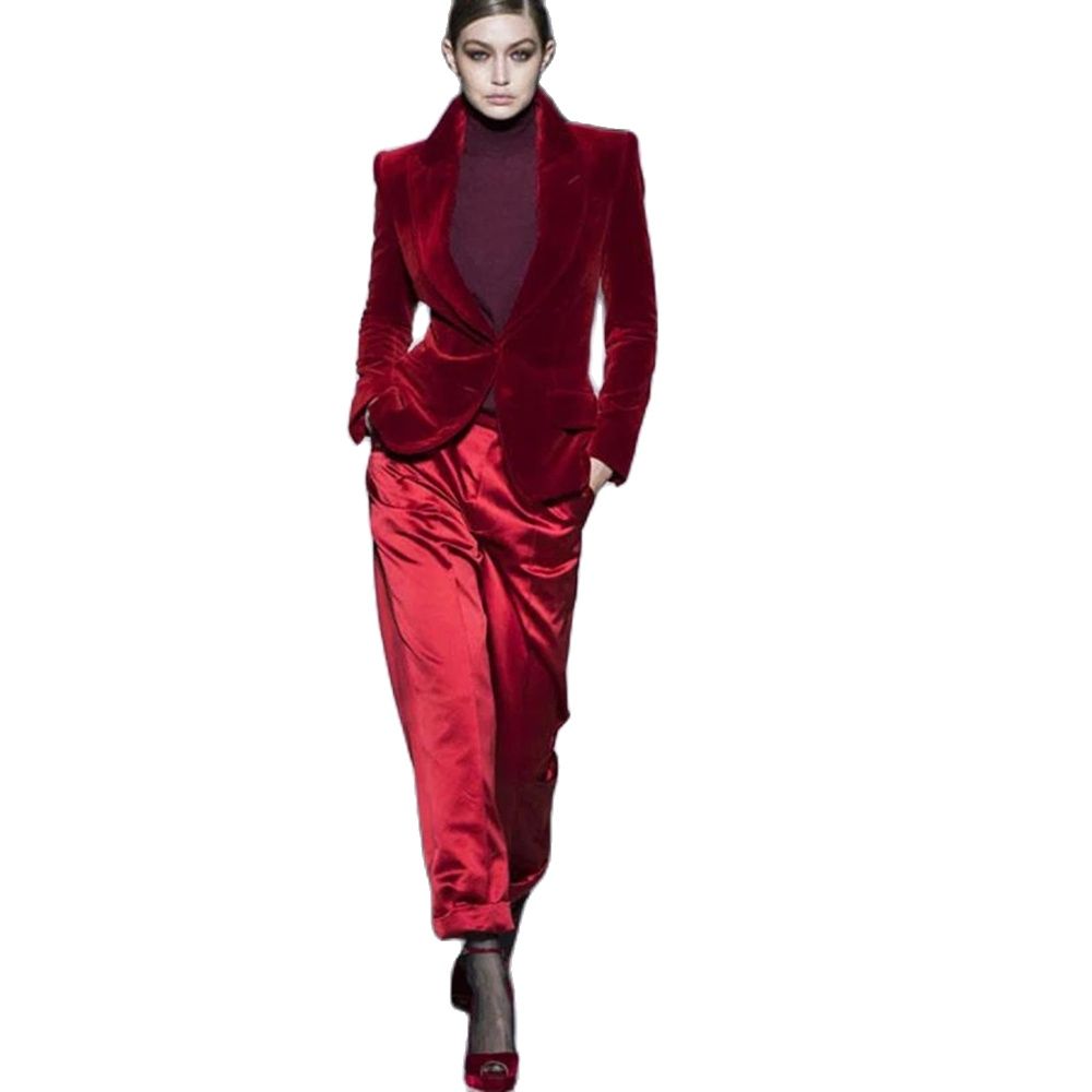 Women'S Formal Wear Tuxedo - Женские Брючные костюмы винно-красного цвета, бархатная