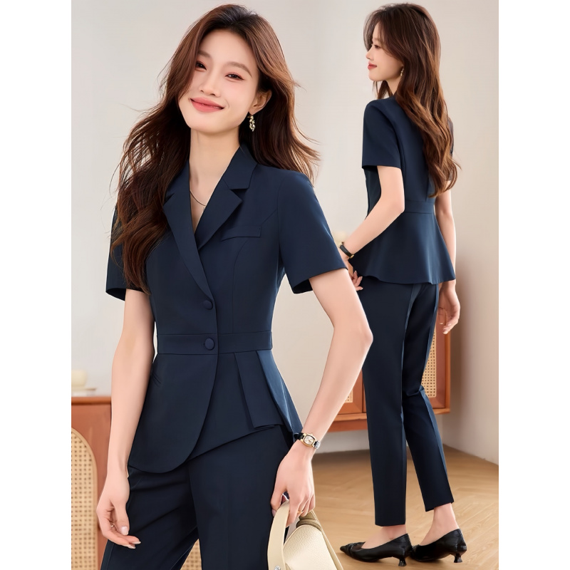 Women Formal Wear Store - Тонкий профессиональный женский костюм темно-синего цвета